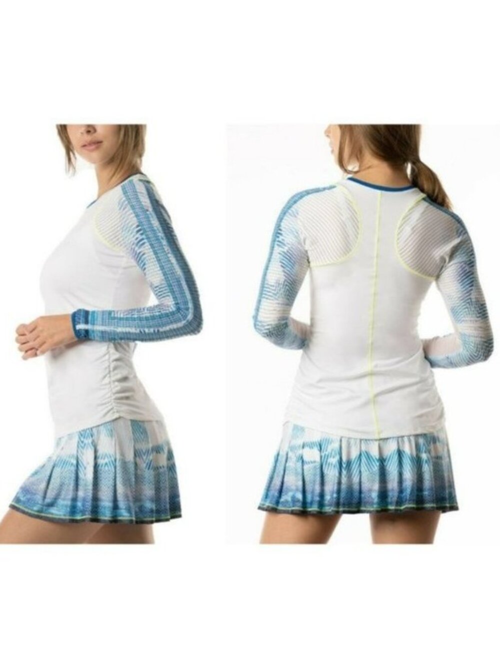 NWT Lucky In Love LATITUDE Tennis Tee Shirt Top Long Sleeve S Small white blue